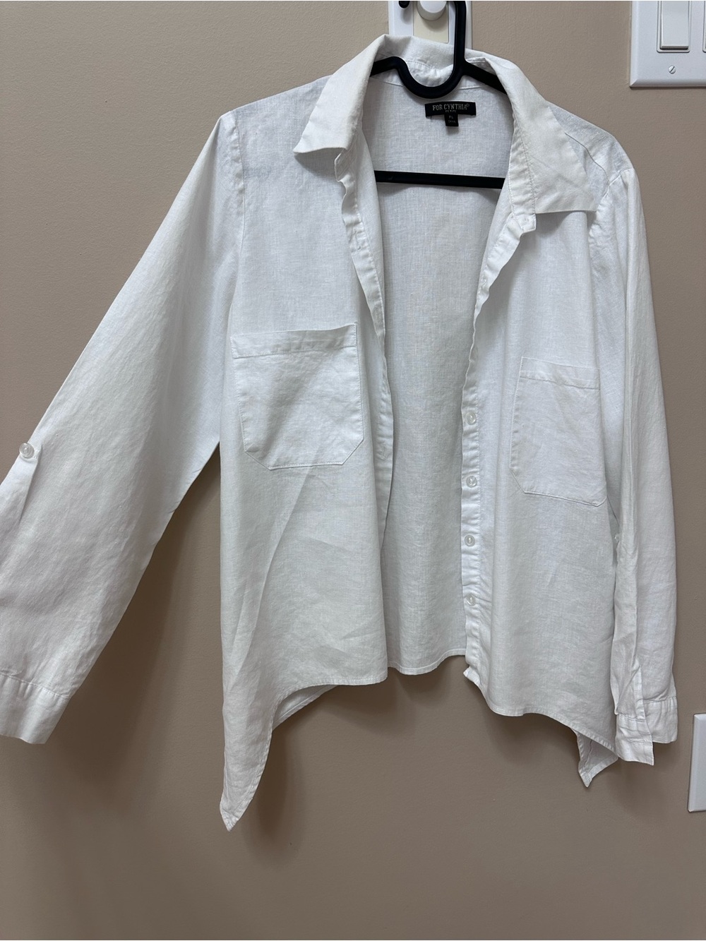 For Cynthia White Linen Casual Button-Down Shirt Size S